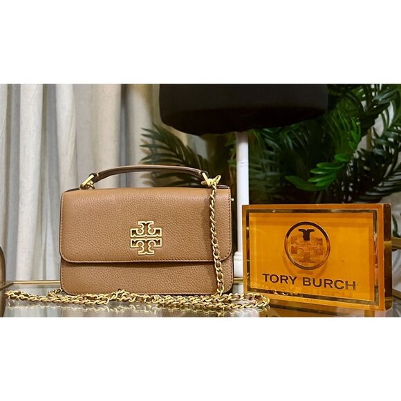 Tory Burch Handbags - TORY BURCH CAMEL BROWN BRITTEN WITH GOLD HARDWARE HANDBAG